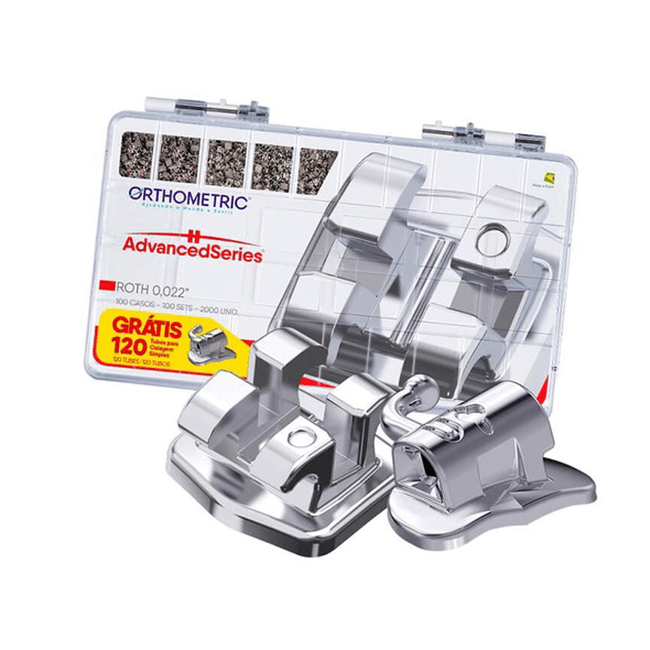 Kit Braquete de Aco Advanced Roth 022 100 Casos  120 Tubos  Orthometric