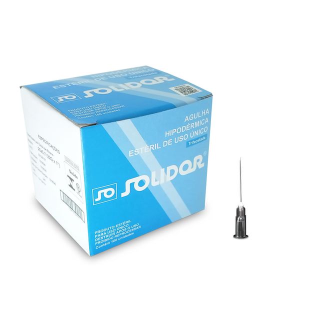 Agulha Hipodérmica Descartável 25 X 0,7 22G - Solidor