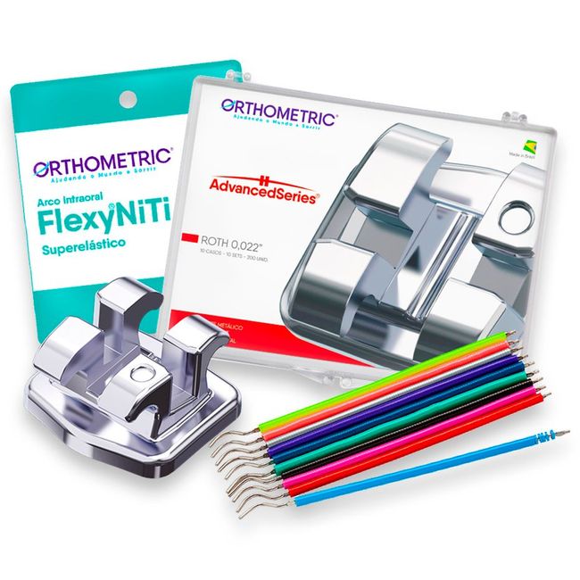 Kit Promocional Braquete Metalico Advanced Roth 022 10 Casos  Arcos  Elasticos  Orthometric
