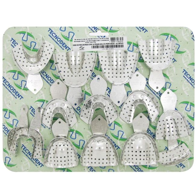 Kit Moldeira Aluminio 14 Pecas Perfurada Adulto Dentada  Tecnodent