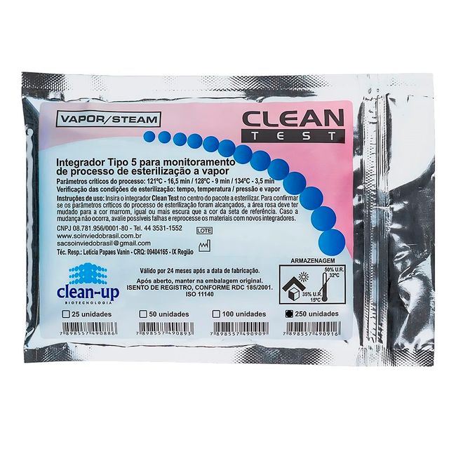 Indicador Integrador Quimico CleanTest Classe 5 com 250  Clean Up