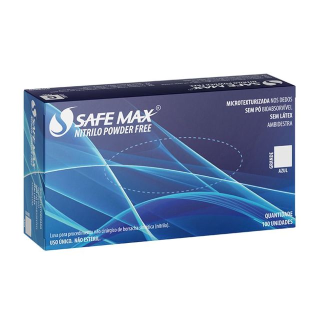 Luva Nitrilica para Procedimento Sem Po Azul  SafeMax by Supermax