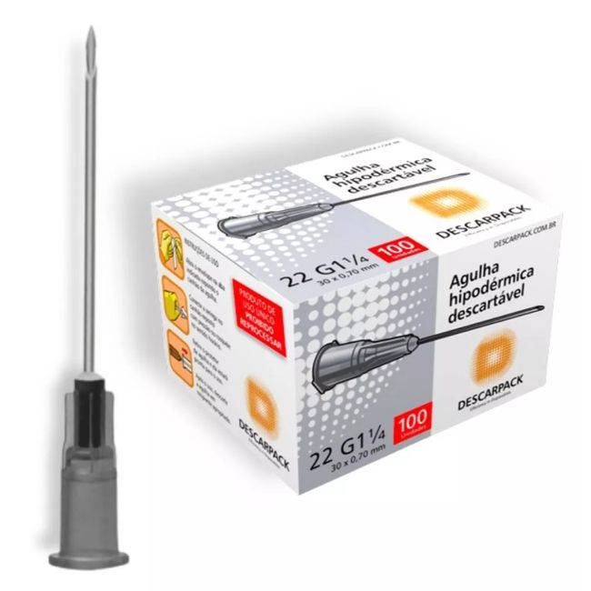 Agulha Hipodérmica Descartável 30 X 0,70mm 22G - Descarpack